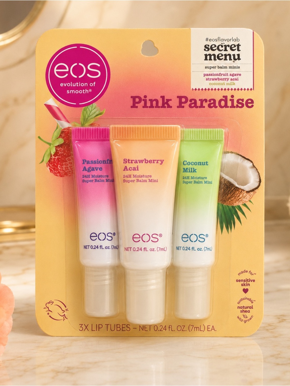 eos Pink Paradise Super Balm Minis 3-Pack Lip Balm Set Sealed